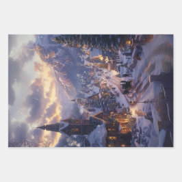 Weihnachts-Village Schnee bedeckt Straßen Dekoupag Geschenkpapier Set