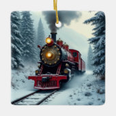 Weihnachts-Vintag-Dampflokomotive Keramikornament (Vorderseite)