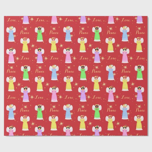 Weihnachts Vintag Engel Red Geschenkpapier (Flach)