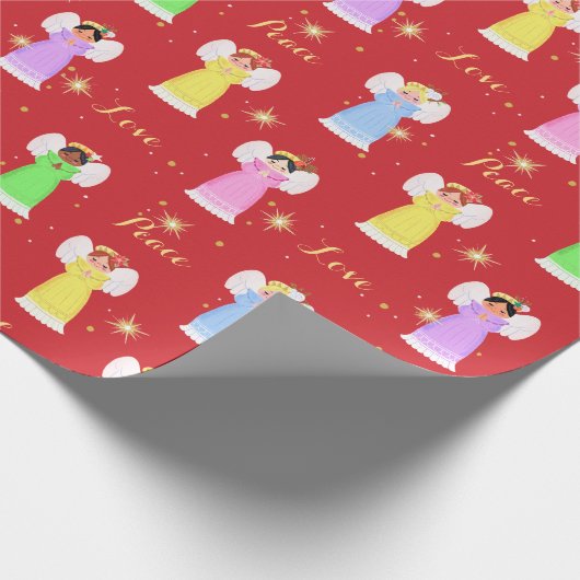 Weihnachts Vintag Engel Red Geschenkpapier (Ecke)