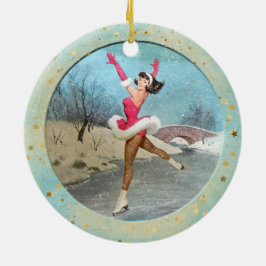 Weihnachts-Vintag-Ice-Skater Keramik Ornament
