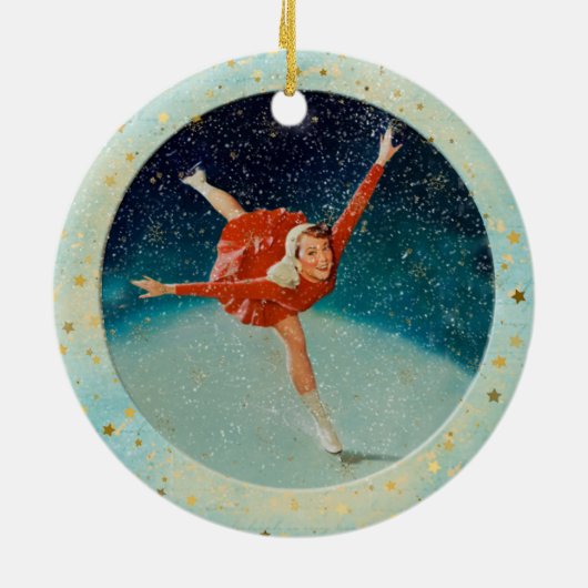 Weihnachts-Vintag-Ice-Skater Keramik Ornament (Hinten)