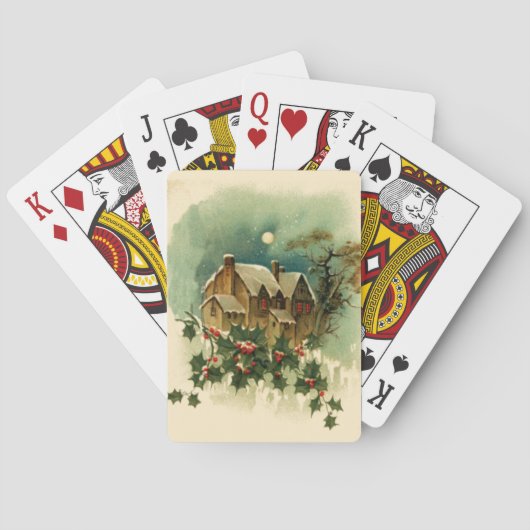 Weihnachts-Vintag-Illustration-Holly Spielkarten (Rückseite)