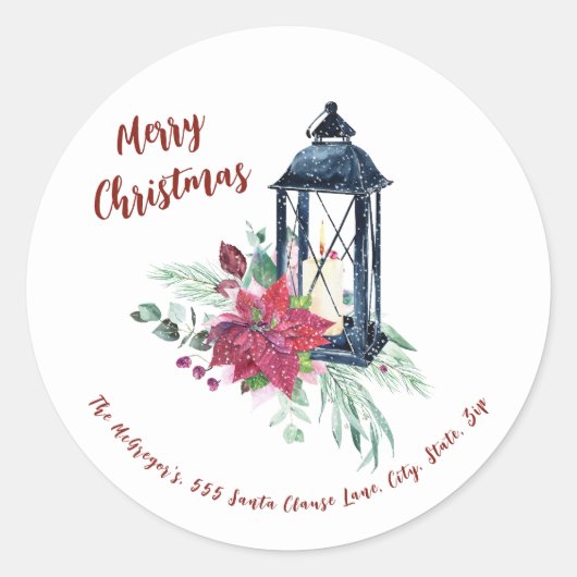 Weihnachts-Vintag-Lantern-Rücksendeadresse Runder Aufkleber (Vorderseite)