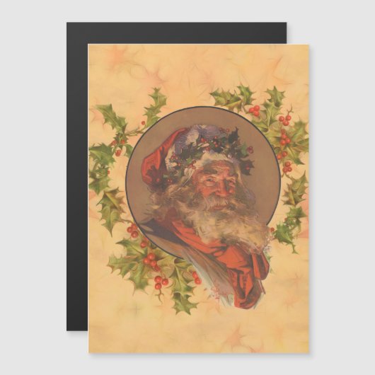 Weihnachts-Vintag-Portrait Magnetkarte (Vorne/Hinten)