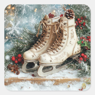 Weihnachts-Vintag-Stickers Quadratischer Aufkleber