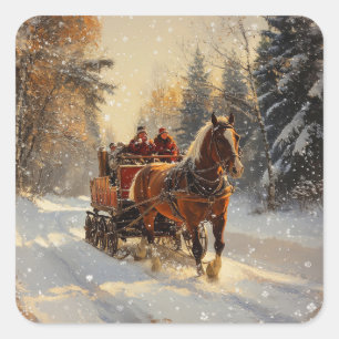 Weihnachts-Vintag-Stickers Quadratischer Aufkleber