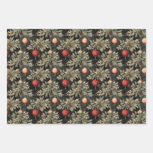 Weihnachts-Vintag-Wrackpapier Geschenkpapier Set (Vorderseite 3)