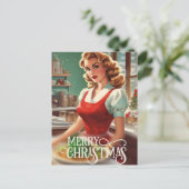 Weihnachts-Vintage Dame gibt Nachricht Feiertagspostkarte (Stehend Vorderseite)