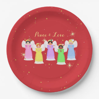 Weihnachts Vintage Engel Rotes Papier Platte Pappteller