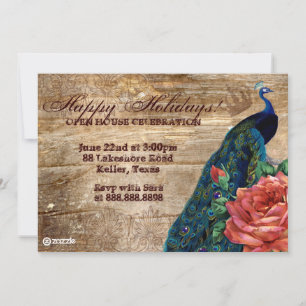 Weihnachts-Vintage-Fotokarte Pfau Rose Holz Einladung