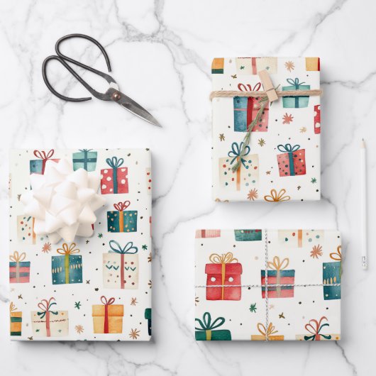 Weihnachts-Vintage Geschenkpakete Geschenkpapier Set (Vorderseite)