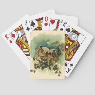 Weihnachts-Vintage-Illustration-Stechpalme Spielkarten