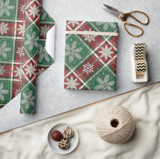 Weihnachts-Vintage-Karomuster mit Stechpalme und H Geschenkpapier (Kunsthandwerk)