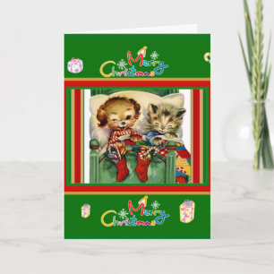 Weihnachts-Vintage-Karte Frohe Weihnachten Kätzche