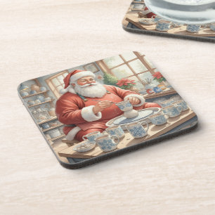 Weihnachts-Vintage-Keramik-Santa-Foto Getränkeuntersetzer