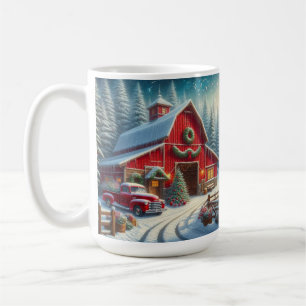 Weihnachts-Vintage-LKW und rote Scheune Tasse