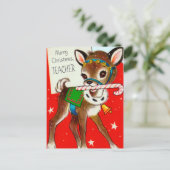 Weihnachts Vintage Retro-Hirschlehrer Postkarte (Stehend Vorderseite)