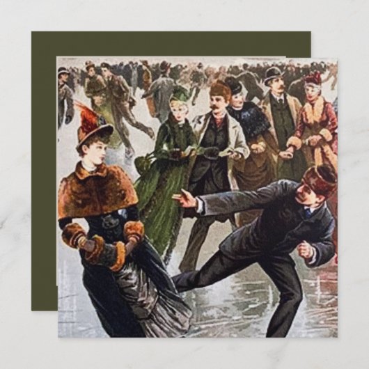 Weihnachts Vintage Skaten Mitteilungskarte (Vorne/Hinten)