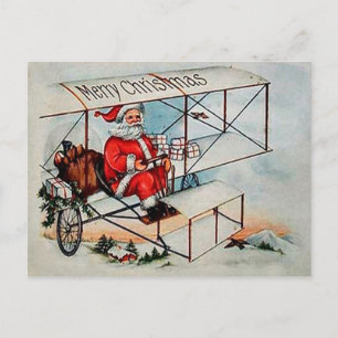 Weihnachts-Vintage-Weihnachtsmann im Flugzeug Feiertagspostkarte