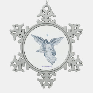 Weihnachts-Vintager Engel mit White Schneeflocken Zinn-Ornament
