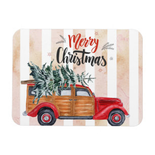 Weihnachts Vintager Red Panel Truck Magnet