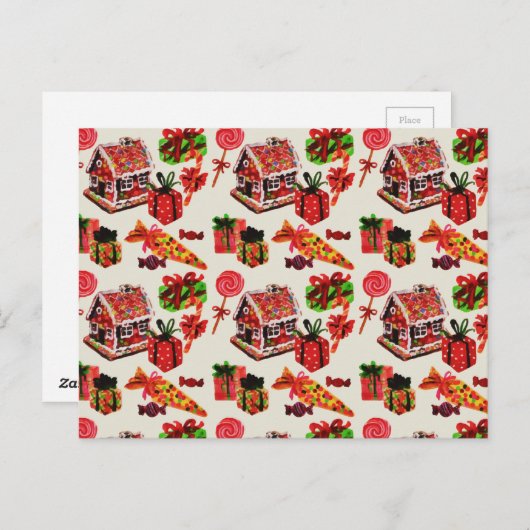 Weihnachts-Vintages Familienhaus Candy Cane Postkarte (Vorne/Hinten)