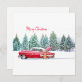 Weihnachts Vintages Rotwaggon mit schneebedeckter  (Vorne/Hinten)