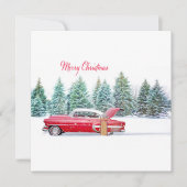 Weihnachts Vintages Rotwaggon mit schneebedeckter  (Vorderseite)