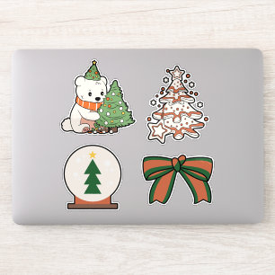 Weihnachts-Vinyl-Aufkleber: Süßer Bär, Baum, Bogen Aufkleber