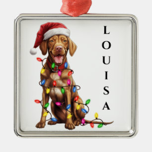 WEIHNACHTS-VIZSLA-HUND MIT LICHTERKETTE ORNAMENT AUS METALL