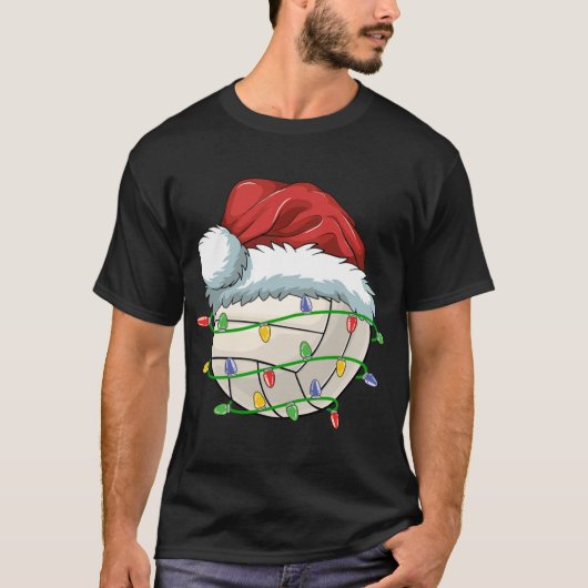 Weihnachts Volleyball Ball Weihnachtsmannmütze Lig T-Shirt (Vorderseite)