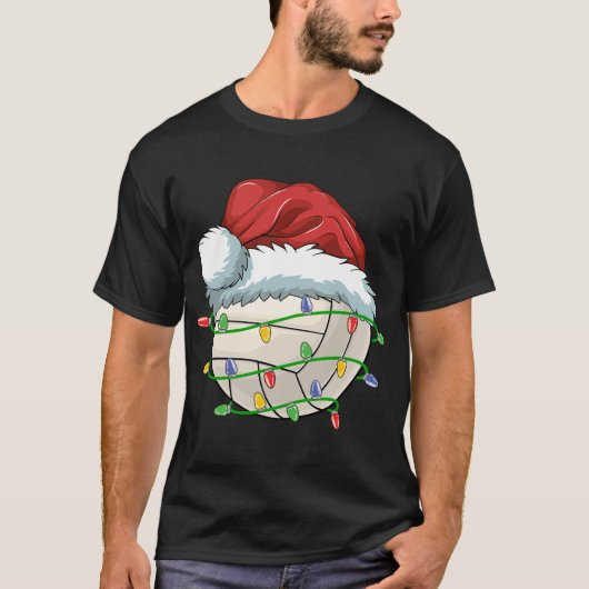 Weihnachts Volleyball Ball Weihnachtsmannmütze Lig T-Shirt (Vorderseite)