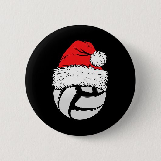 Weihnachts Volleyball Ball Weihnachtsmannmütze Wei Button (Vorderseite)