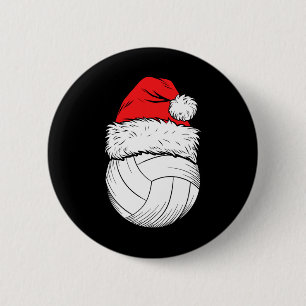Weihnachts Volleyball Ball Weihnachtsmannmütze Wei Button