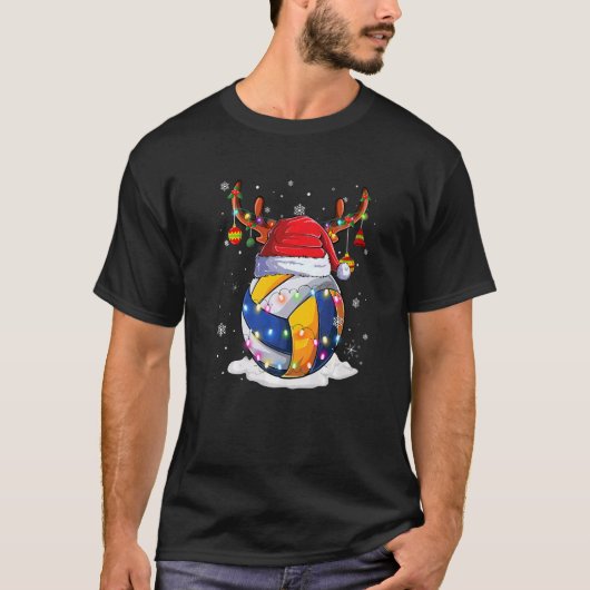 Weihnachts-Volleyball Santa Rentier Lichter Oder T-Shirt (Vorderseite)