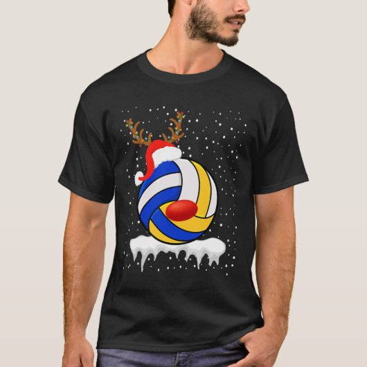 Weihnachts-Volleyball-Weihnachtsmannmütze Reindeer T-Shirt (Vorderseite)