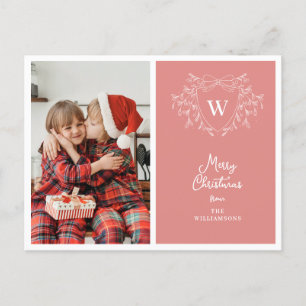 Weihnachts-Wappen Modernes Rosa & Weiß-Foto Feiertagspostkarte