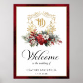 Weihnachts-Wappen Monogram Hochzeit Begrüßung Poster (Vorne)