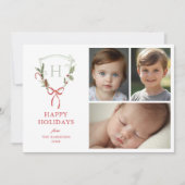 Weihnachts-Wappen Red Bow Foto Feiertagskarte (Vorderseite)