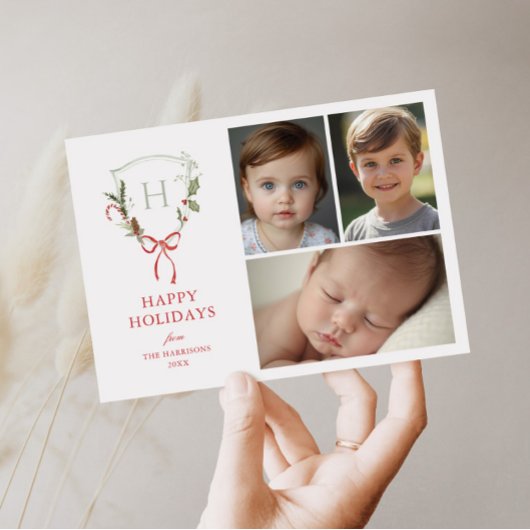 Weihnachts-Wappen Red Bow Foto Feiertagskarte