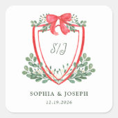 Weihnachts-Wappen | Whimsical Holiday Wedding Quadratischer Aufkleber (Vorderseite)