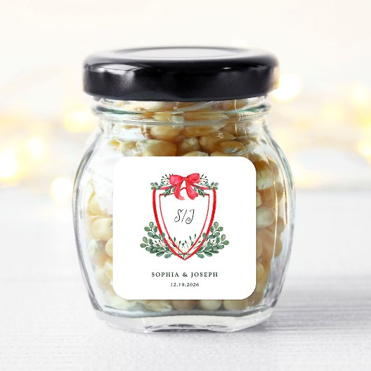 Weihnachts-Wappen | Whimsical Holiday Wedding Quadratischer Aufkleber