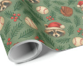 Weihnachts-Waschbär-Baseball-Geschenkpapier Geschenkpapier (Rolleneckpunkt)