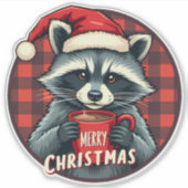 Weihnachts-Waschbär-Kakao-Freude Aufkleber (Vorderseite)