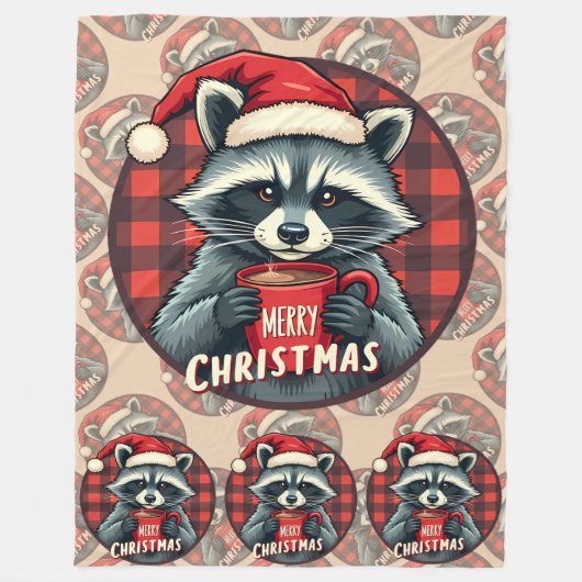 Weihnachts-Waschbär-Kakao-Freude Fleecedecke (Vorderseite)