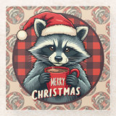Weihnachts-Waschbär-Kakao-Freude Glasuntersetzer (Vorderseite)
