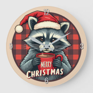 Weihnachts-Waschbär-Kakao-Freude Große Wanduhr