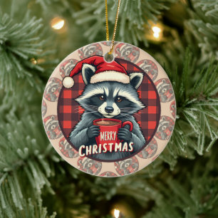 Weihnachts-Waschbär-Kakao-Freude Keramik Ornament