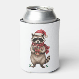 Weihnachts-Waschbär-Künstler-Santa-Hut-Pinsel Dosenkühler